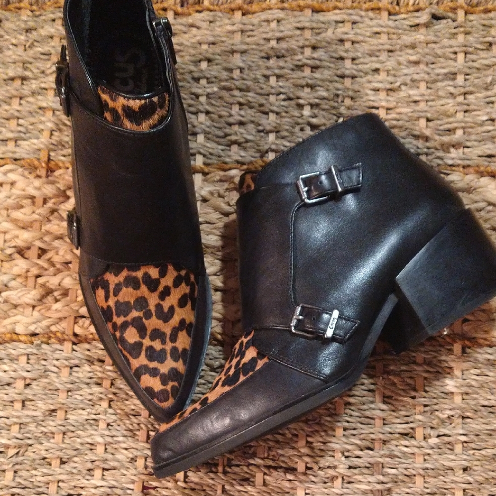 Sam Edelman Black and Leopard Ankle Boots